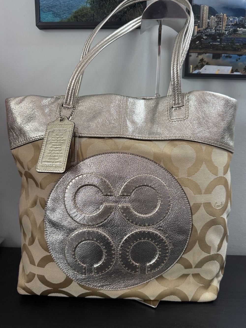 Coach Julia Op Art Perry Gold Tote Bag with original hangtags!